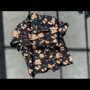Dark Plum Floral Short Sleeve Button Down